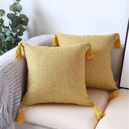 Pillow Throw Cover 18x18 Inch Cases Linen Solid Color Decorative Pillows With Tassels For Couch Bedroom Ca