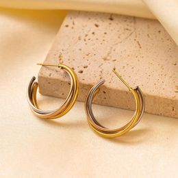 Dangle Earrings Stainless Steel Circle Twine Twists Hoop Earring For Women Simple Temperament Hyperbole Gold Colour Metal Ear Jewellery Gift