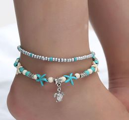 Bohemian Starfish Beads Stone Anklets for Women BOHO Silver Color anklet Chain Bracelet on Leg Beach Ankle Jewelry Gifts9054923