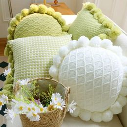 Mustard Green Nordic Modern Ins Style Acrylic Knitted Sofa Throw Pillow High Beauty Home Soft Decoration Cushion Pillowcase 240420
