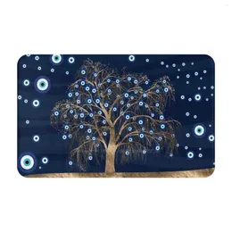 Carpets Nazar Charm Tree-Gold On Dark Blue 3D Household Goods Mat Rug Carpet Foot Pad Eye Tree Pattern Turkish