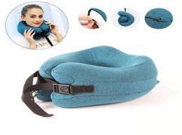 Adjustable U Shape Memory Foam Travel Neck Pillow Foldable Head Neck Chin Support Cushion for Sleeping on Aeroplane Car Office7853331