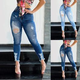 Women's Jeans Women Stretchy High Waisted Straight Leg Ripped Boyfriend Ankle Denim Pants For Outfits Daily Casual