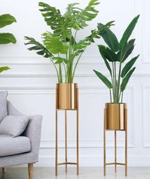 Floor Vases Europe Multifunction Metal Flower Vase Gold Geometric Shape Road Lead Flower Holder for Home Decoration Gift4872761