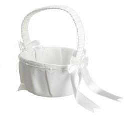 WholeFashionbeautiful Ivory Bow Wedding Ceremony Party Love Case Satin Flower Girl Basket E5M18021603