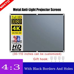 MIXITO 4 3 Projector AntiLight Curtain 50 60 72 84 92 100 110inches 3d HD Portable Projection Screen With Holes Outdoor Indoor 240430