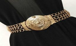 2019 Women Flower Waist Belts Fashion Ladies Floral Elastic Wide Gold Metal Belt For Dress Female Golden Chain Belt Girls5200040