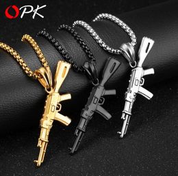 Stainless Steel Hip Hop AK47 Assault Rifle Necklace Men Punk Gold and Silver Titanium Steel Gun Necklace Jewelry47676834371891