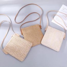 Evening Bags 2024 Women's Straw Plait Small Square One Shoulder Slanted Across Bag Handbag Coin Purses Summer Casual Sweet Holiday Tote
