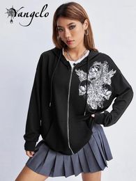 Women's Hoodies Yangelo Y2K Vintage Zip Up Hoodie Female Punk Black Print Loose Sweater E-girls Hip-hop Grunge Streetwear