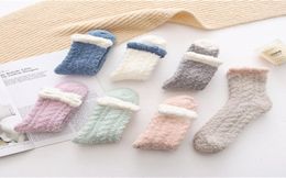Lady Winter Warm Fluffy Coral Velvet Thick Towel Socks Candy Color Floor Sleep Fuzzy Socks Women Girls Stockings 359 J24272710
