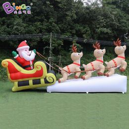 Highly recommend 7mLx1.4mWx3.1mH giant popular inflatable Christmas sled inflation Santa Claus and deer for X-mas event decoration toys sport