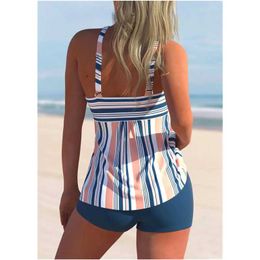 Women's Swimwear High Waist Bikini Set Plus Size Sexy Swimwear Women Two Pieces Swimsuit Print Floral Beachwear Tankini Bathing Suit Stripe