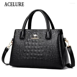 Bag ACELURE Solid Colour Alligator PU Leather Shoulder Bags For Women Large Zipper Satchels Female Ladies Shopping Handbags Purse