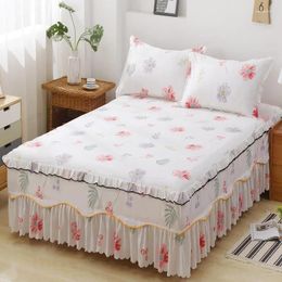 Bed Skirt Wave Edged Lace Soft And Comfortable Printed Sheets Plant Pattern Anti Slip Dustproof Cover Bedding