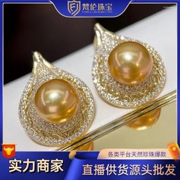 Dangle Earrings Sterling Silver Needle Japanese Freshwater Golden Balls Eardrops Perfect Circle