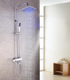 Thermostatic Exposed Bathroom Shower Faucet Set 10 Inch LED Temperature Sensitive Rainfall Shower Head Brass Hand Shower 21023918490