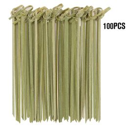100pcs Disposable Bamboo Knot Skewers Cocktail Picks with Twisted Ends for Snacks Club Sandes Party Barbeque forks 240422