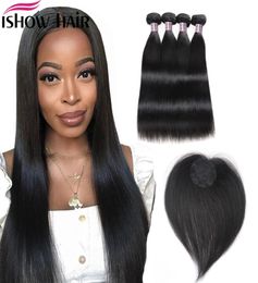 Ishow Human Hair Bundles With Closure Straight Virgin Hair Extensions 34pcs With Hair Topper Lace Closure Straight5219333