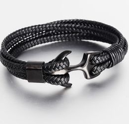 Trendy punk black anchor bracelet handmade leather rope chain for men039s metal sports hook bracelet jewelry gifts7160986