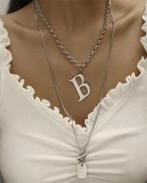 Stainless Steel Punk Chain Pendant Necklace For Women Hip Gothic Letter B Metal Double Couple Neck Fashion Jewellery Chokers8432896