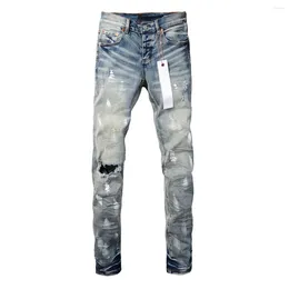 Women's Pants Purple ROCA Brand Jeans With Top Street Paint Holes And Blue Ground White Fashion Repair Low Rise Skinny Denim