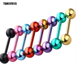 Steel Tongue Barbell Piercing 14G Anodized 8 Colors Ear Pircings Bar Rings Stud Nipple Earring Body Jewelry7488318