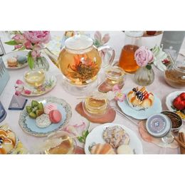 Zestawy herbaciarskie eleganckie kwitnące herbatę gabira gaźba herbaciarnia luźna herbata infuser 4 puste szklane teacupy teapot (40 uncji) narzędzia do kuchennej jadalni bar