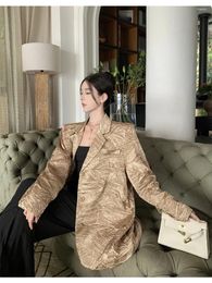 Women's Suits Insozkdg High-end Women Suit Jacket Autumn Winter All-match Loose Design Metallic Mid-length Coat Single-breasted Blazer