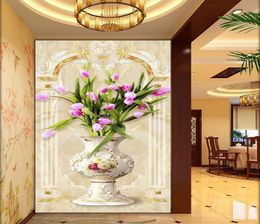 3d Room Wallpaper Custom Marble Pattern Beautiful Vase Delicate Flowers Indoor Porch Background Wall Decoration Mural Wallpaper8667055