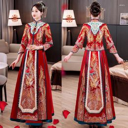 Ethnic Clothing Xiuhe 2024 Bride Wedding Chinese Style Dress Tradition Mandarin Collar Toast Clothes Temperament Elegant Cheongsam