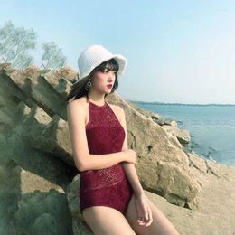 Women's Swimwear 2024 Summer Girl Lace Sexy One-Piece Conservative Hollow Swimsuit Spring Beach Fairy