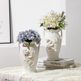 Vases Modern Contracted Flower Vase Hand Pinched Ceramic Stereo Relief Home Decoration White Hydroponic Ornaments