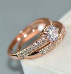 Luxury Female Crystal Zircon Wedding Ring Set 18KT Rose Gold Filled Fashion Jewelry Promise Love Engagement Rings For Women Band5318538