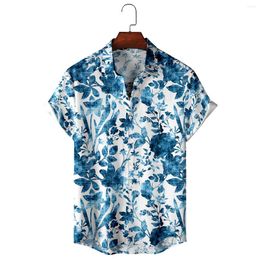 Men's Casual Shirts Summer Flower Pattern Print Short Sleeve Shirt Men Women Button Up Fashion Beach Lapel Top