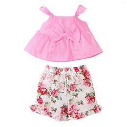 Clothing Sets TiaoBug Infant Girls Set 1 To 2 Years Sleeveless Bowknot Flounce Cami Top With Flower Print Ruffle Shorts And Headband