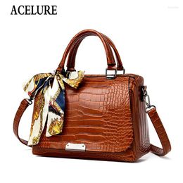 Bag ACELURE Female Fashion Solid Crocodile Pattern PU Leather Shoulder Bags Large Capacity Scarf Decor Handbags Drop