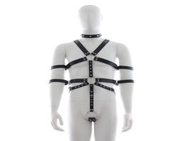 Men Punk Rivet Leather Harness Body Bondage Cage Bustier Corset Sculptin leather Suspenders Braces Pants Sexy Male belt7633756