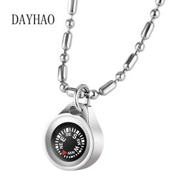 DAYHAO Stainless Steel Trendy Brand Mens Accessories Compass Pendant Necklace Japanese and Korean Hip Hop