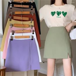 Skirts Japanese Fashion College Girls Mini Skirt With Split At Hem High Waist Candy Colour Cute Lady Summer Design