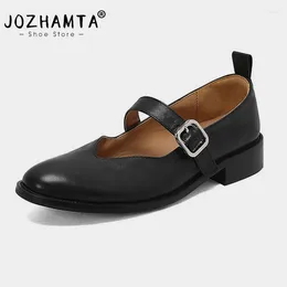 Casual Shoes JOZHAMTA Size 34-39 Women Mary Jane Pumps Real Leather 2024 Buckle Strap Chunky Mid Heels Loafers Office Lady Dress