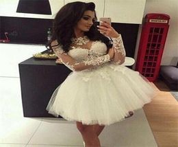 White Ball Gown Homecoming Dresses Long Sleeve Applique Lace 8th grade Prom Dresses 2017 Simple junior vestido de vestir7883074