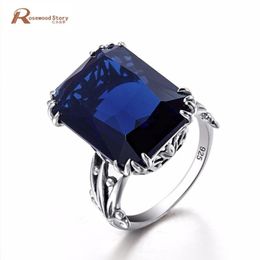 Cluster Rings Square Promise Vintage Created Sapphire Women Engagement 925 Sterling Silver September Birthstone Handmade Jewelry4865621