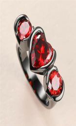 Wedding Rings Charm Female Love Heart Crystal Ring Luxury 14KT Black Gold For Women Promise Red Zircon Engagement6650993