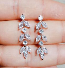 Crystal Bridal Earrings Silver Rose Gold Leaves Earrings Rhinestone Wedding Earrings Studs CZ Dangle Bridal Jewellery Bridesmaid Gif8468562