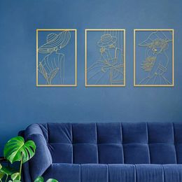 CIFBUY 3 Pcs Lady Metal Wall Decor Vintage Ladies Art Modern Female Pictures For Home Hanging AboveSuitable Sticker Mural 240425