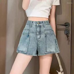 Women's Shorts Women Summer High Street Denim Fashion Safari Style Waist A-Line Casual Loose Straight Blue