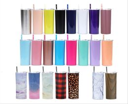 20oz Skinny Tumbler Stainless Steel Vacuum Insulated Straight Cup Beer Coffee Mug Glasses with Lids and Straws CCA103861 25pcs7712649