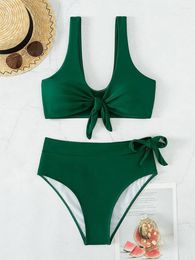 Women's Swimwear Sexy Solid Bow Knot Push Up Bikinis Sets Two Pieces Thong High Waist Swimsuit Women Biquini Bathing Suits