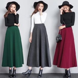 Skirts VOLALO Winter Women Long Woollen Skirt Fashion High Waist Basic Wool Female Casual Thick Warm Elastic A-Line Maxi